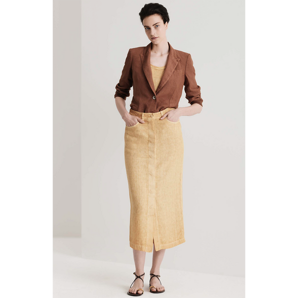 Midi Pencil Linen Skirt in Safari Soft Fade