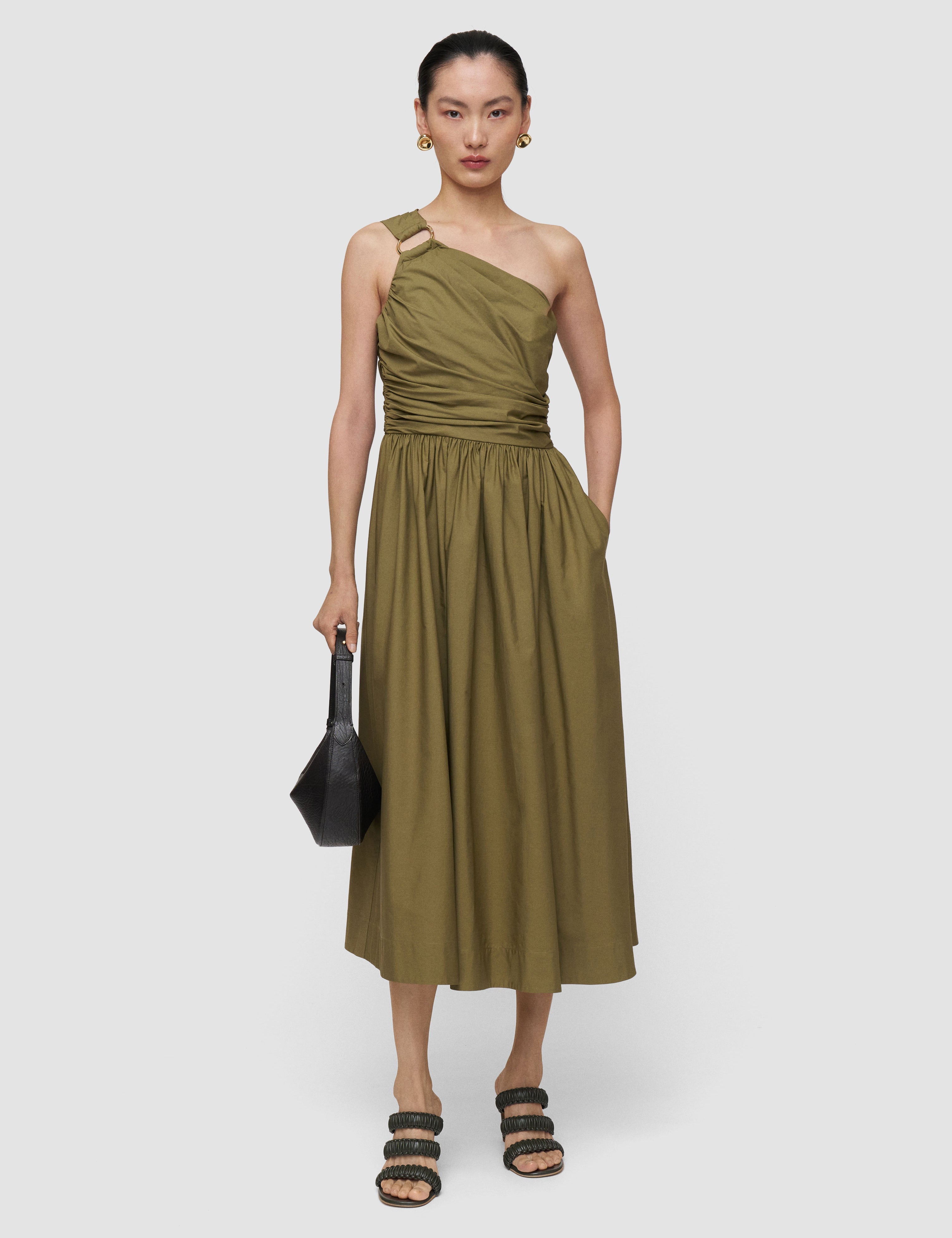 Ros Cotton Poplin Fit-to-Flare Dress Fig Leaf