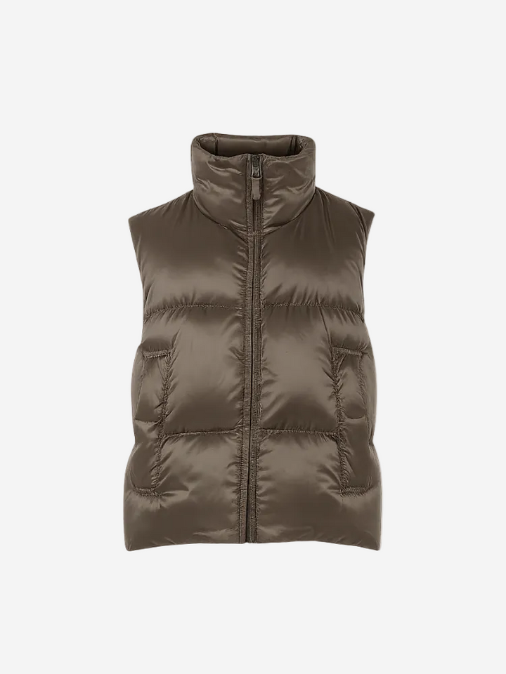Brown puffer vest on a white background