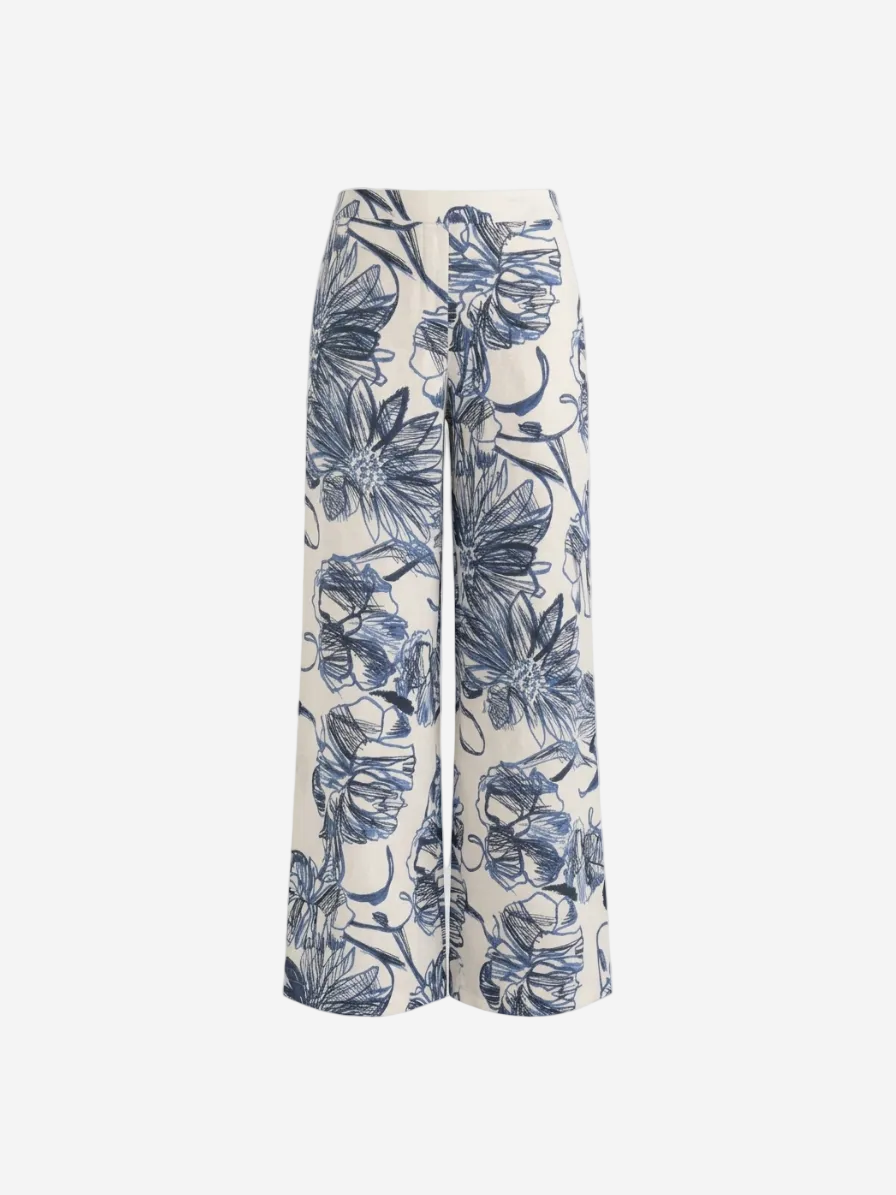 Linen Wide-Leg Trousers Washed Blue
