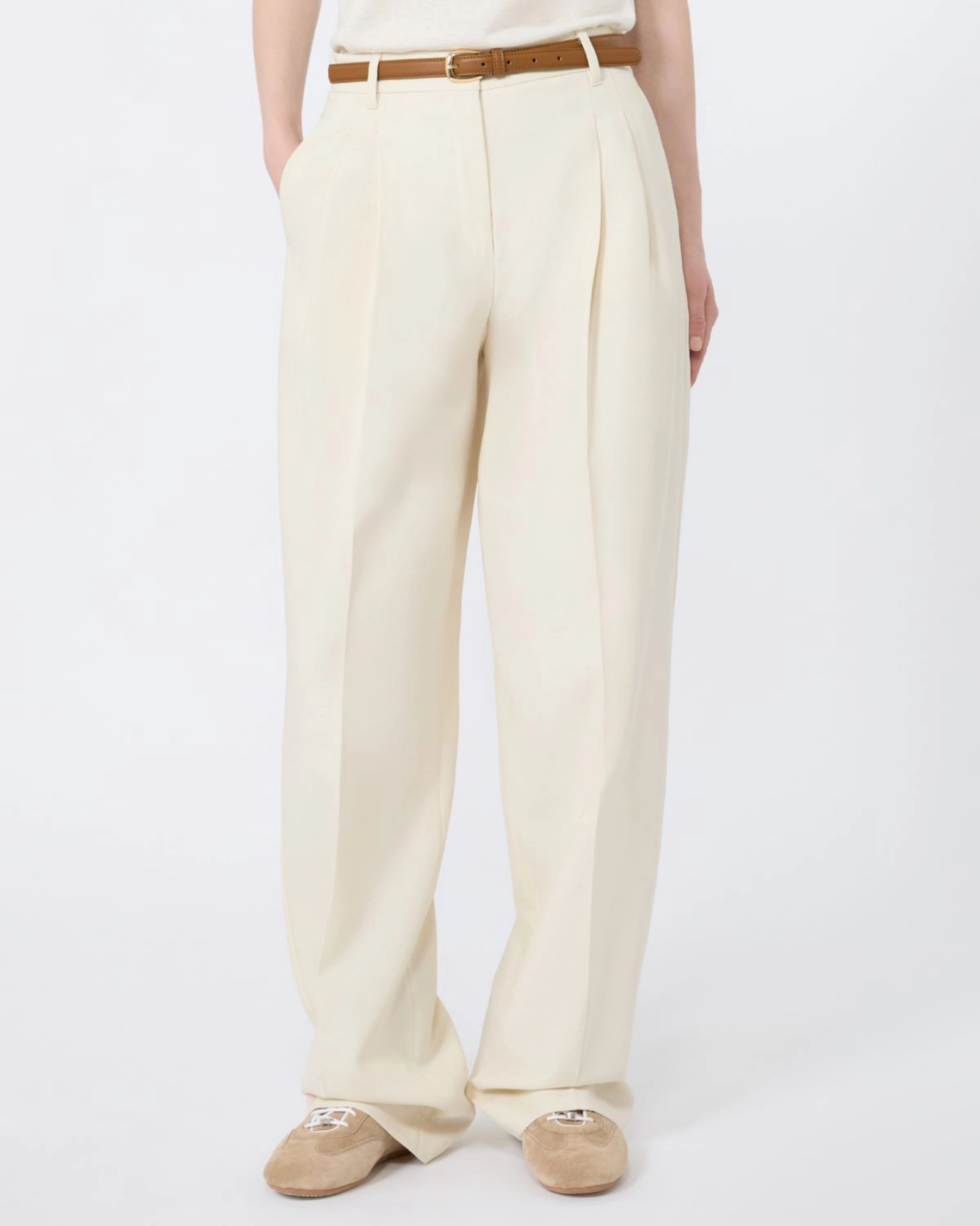 Cotton crêpe long trousers ivory