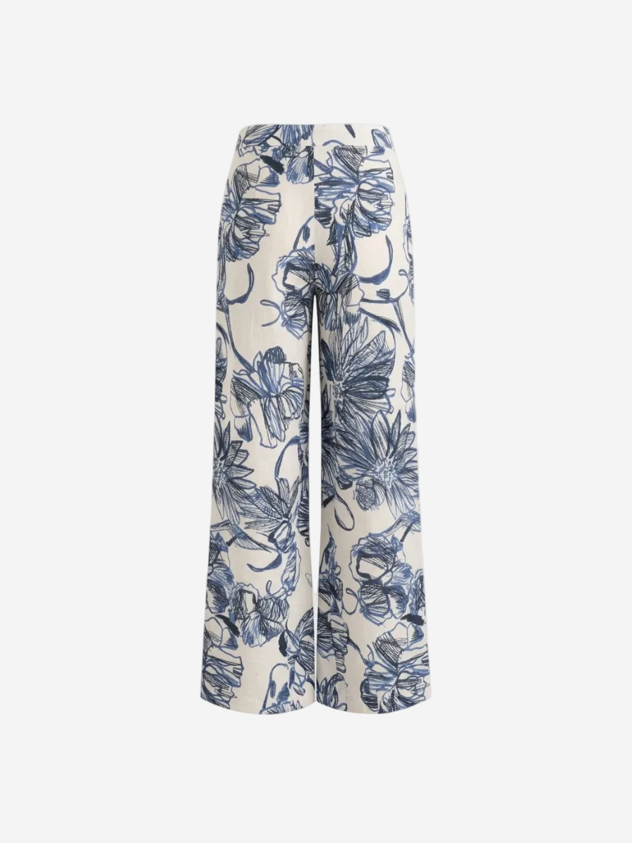 Linen Wide-Leg Trousers Washed Blue