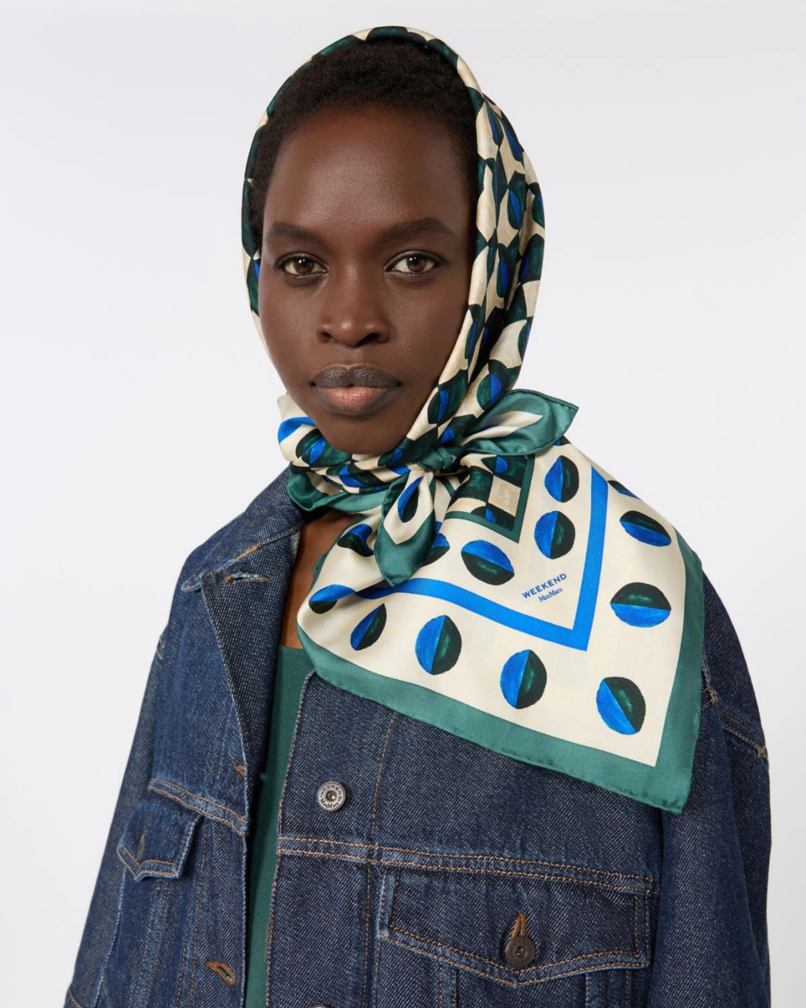 Silk twill foulard scarf Dark Green