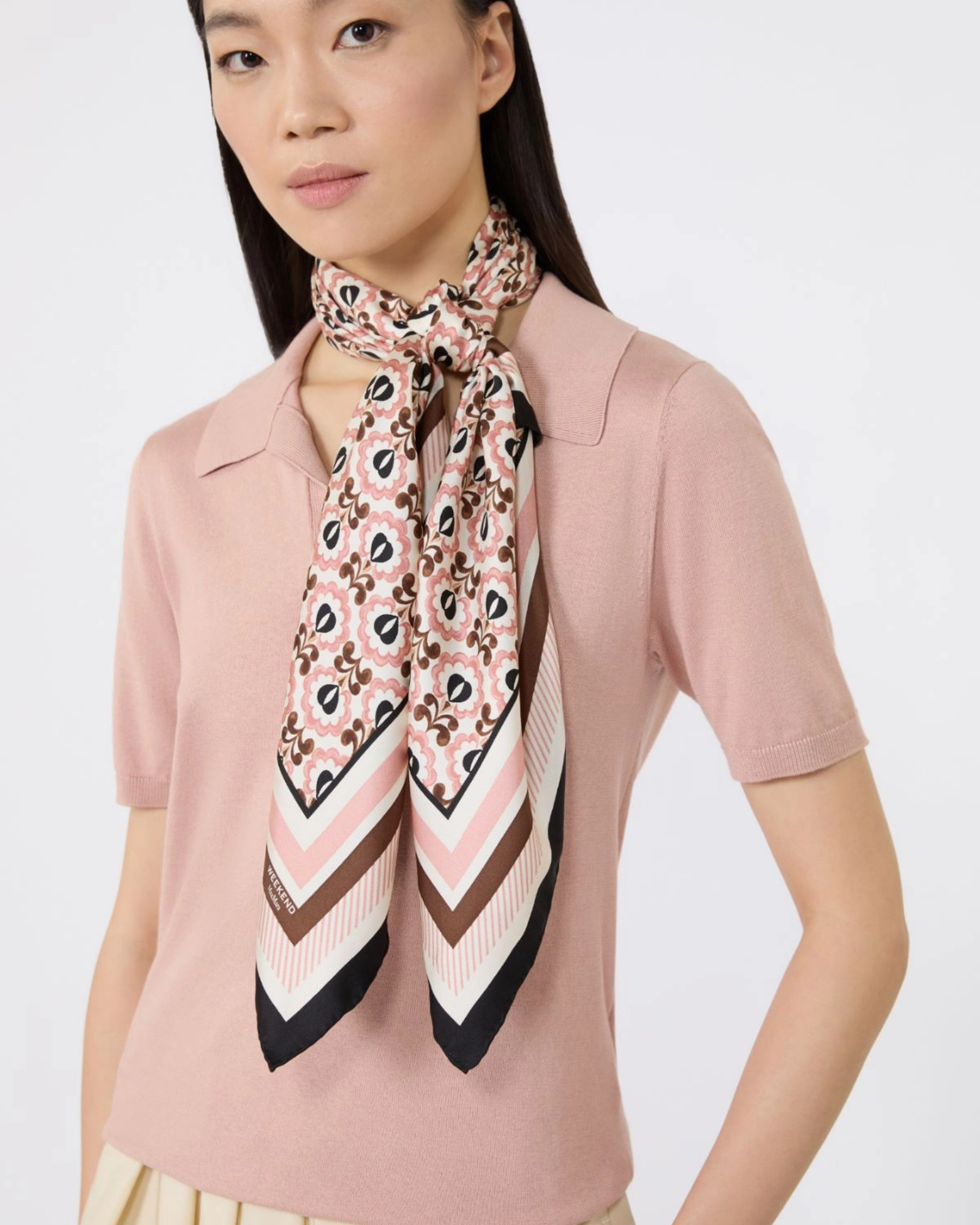 Silk twill foulard scarf Ivory