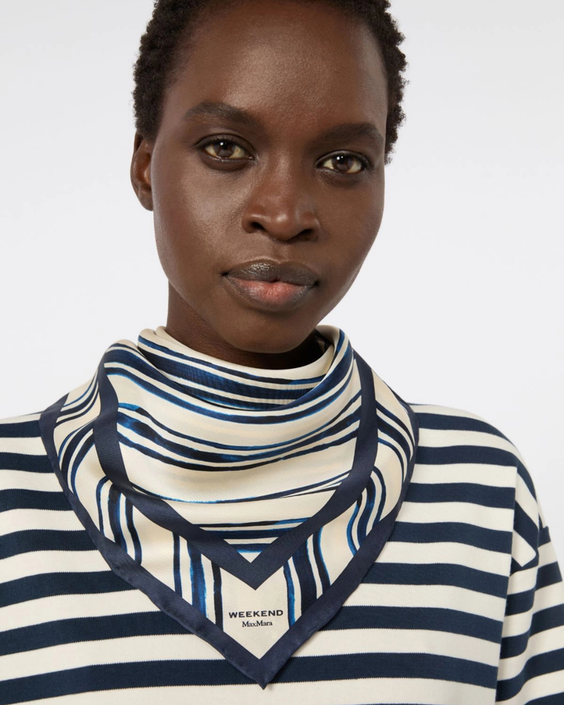 Silk twill foulard scarf Ivory Big Stripe