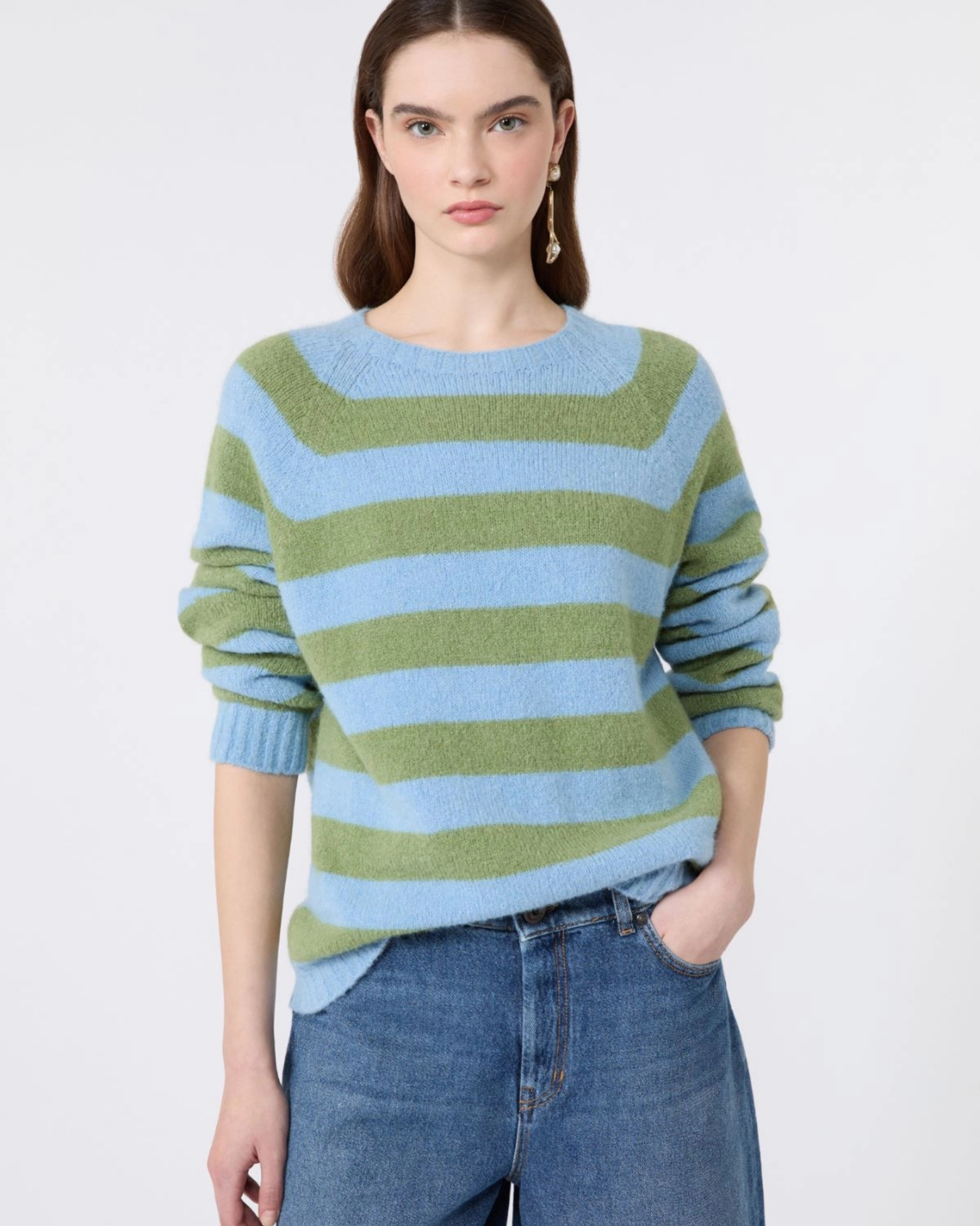 Alpaca cotton knit sweater Light Blue