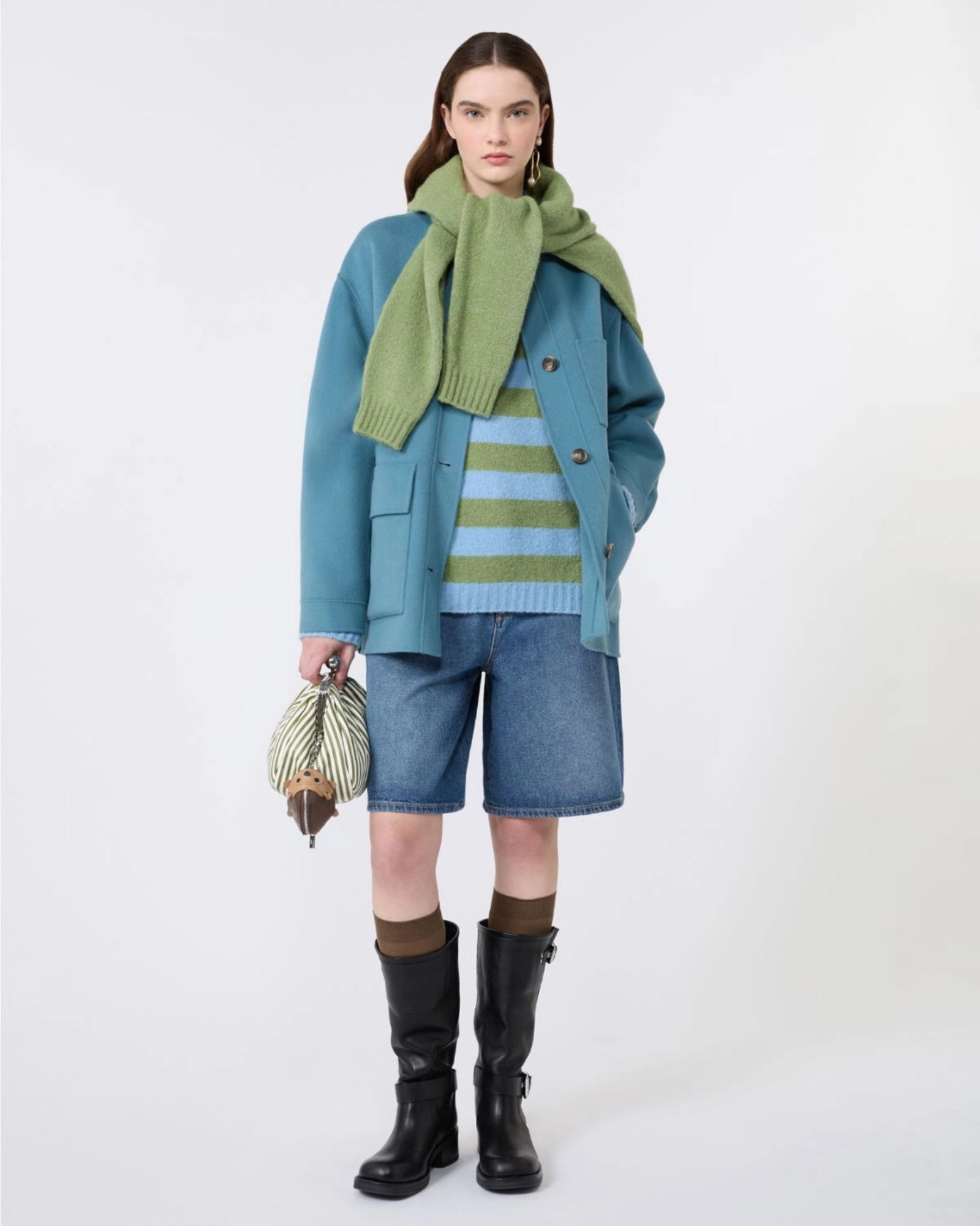 Alpaca cotton knit sweater Light Blue