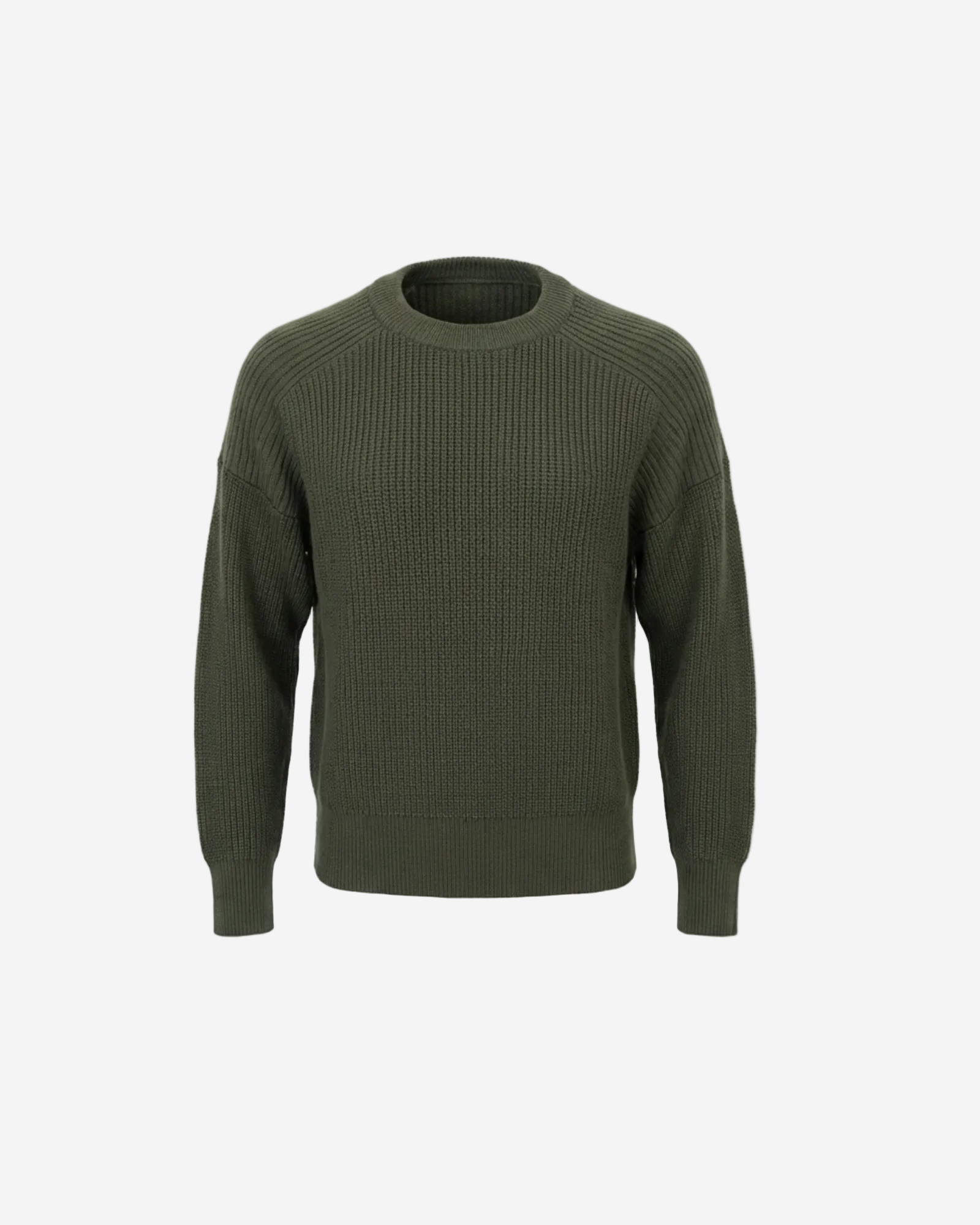 Green ribbed sweater on a white background