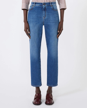 Cotton blend denim trousers Navy Medium