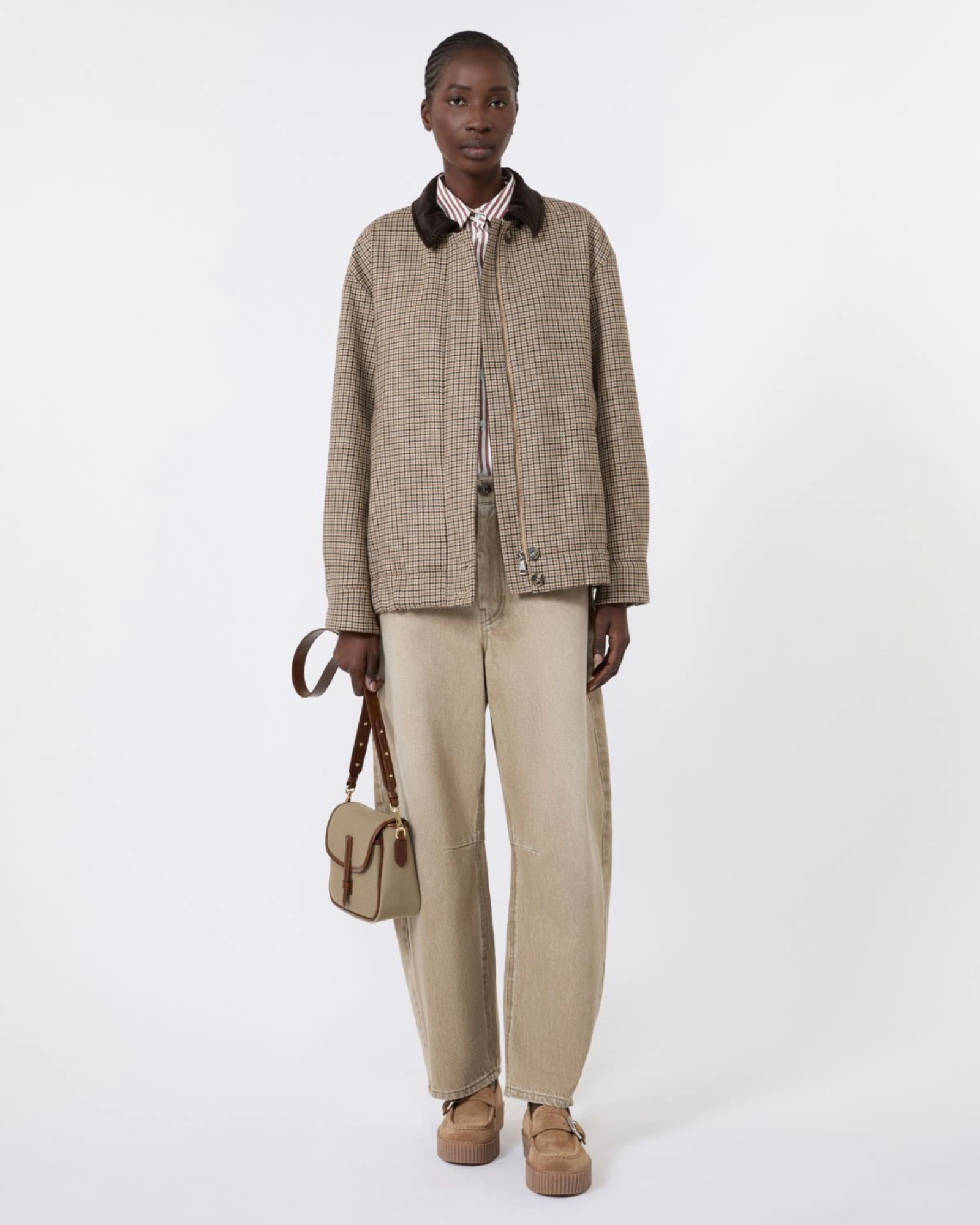 Cotton denim trousers Beige Light