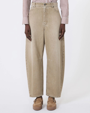 Cotton denim trousers Beige Light