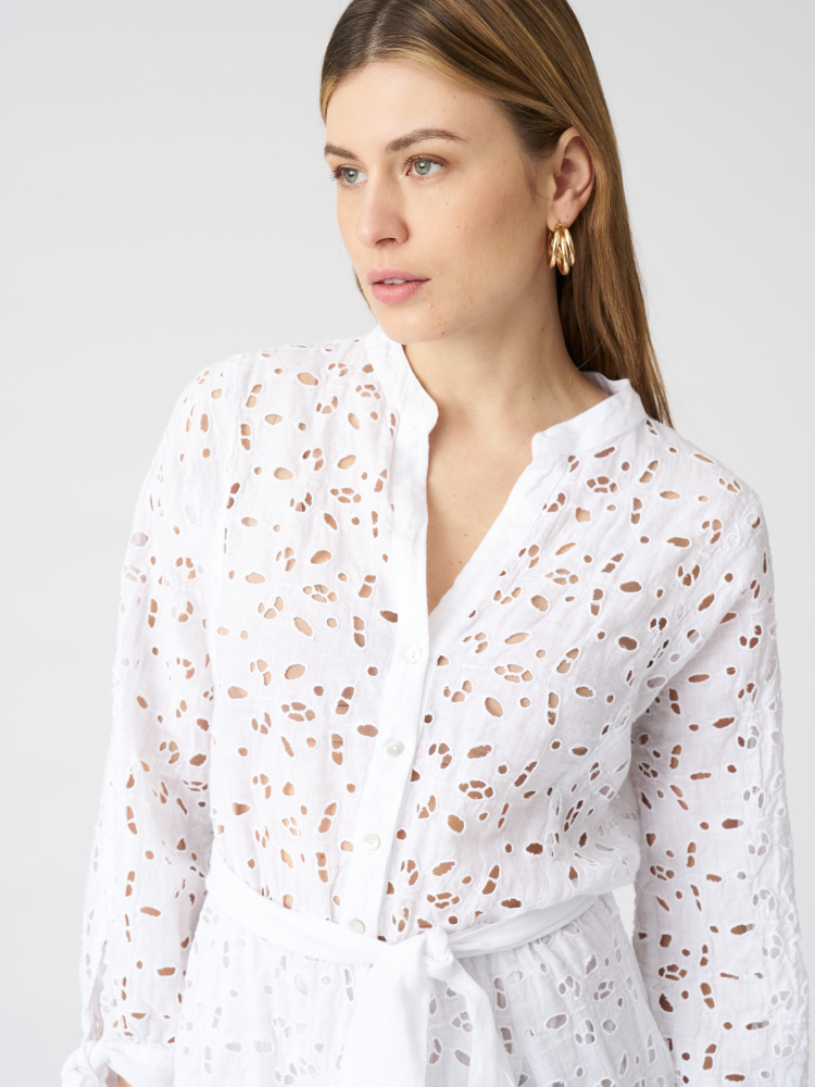 Embroided Tie front Mini Dress WHITE
