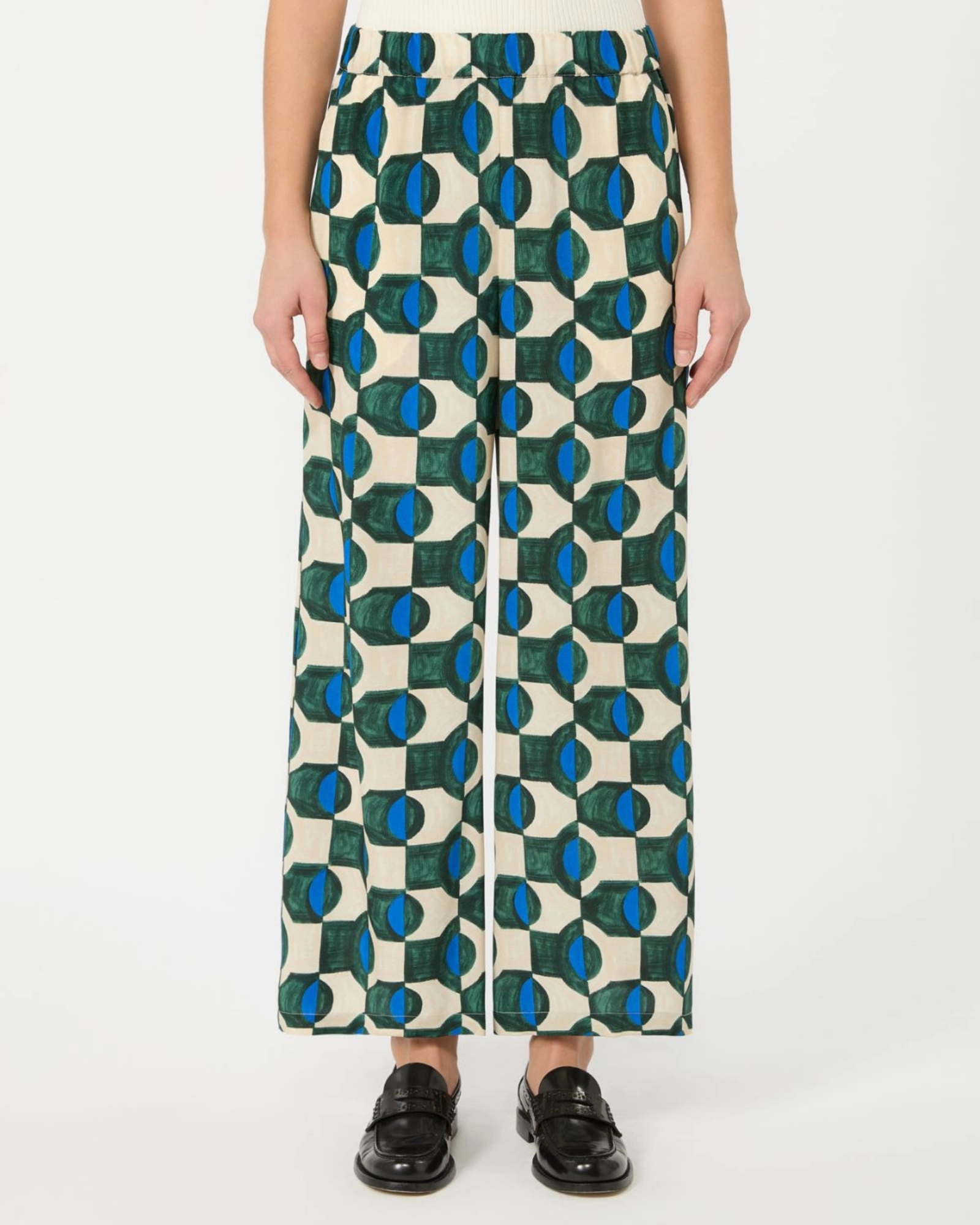 Silk crepe de chine printed trousers Dark Green