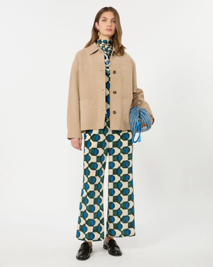 Silk crepe de chine printed trousers Dark Green