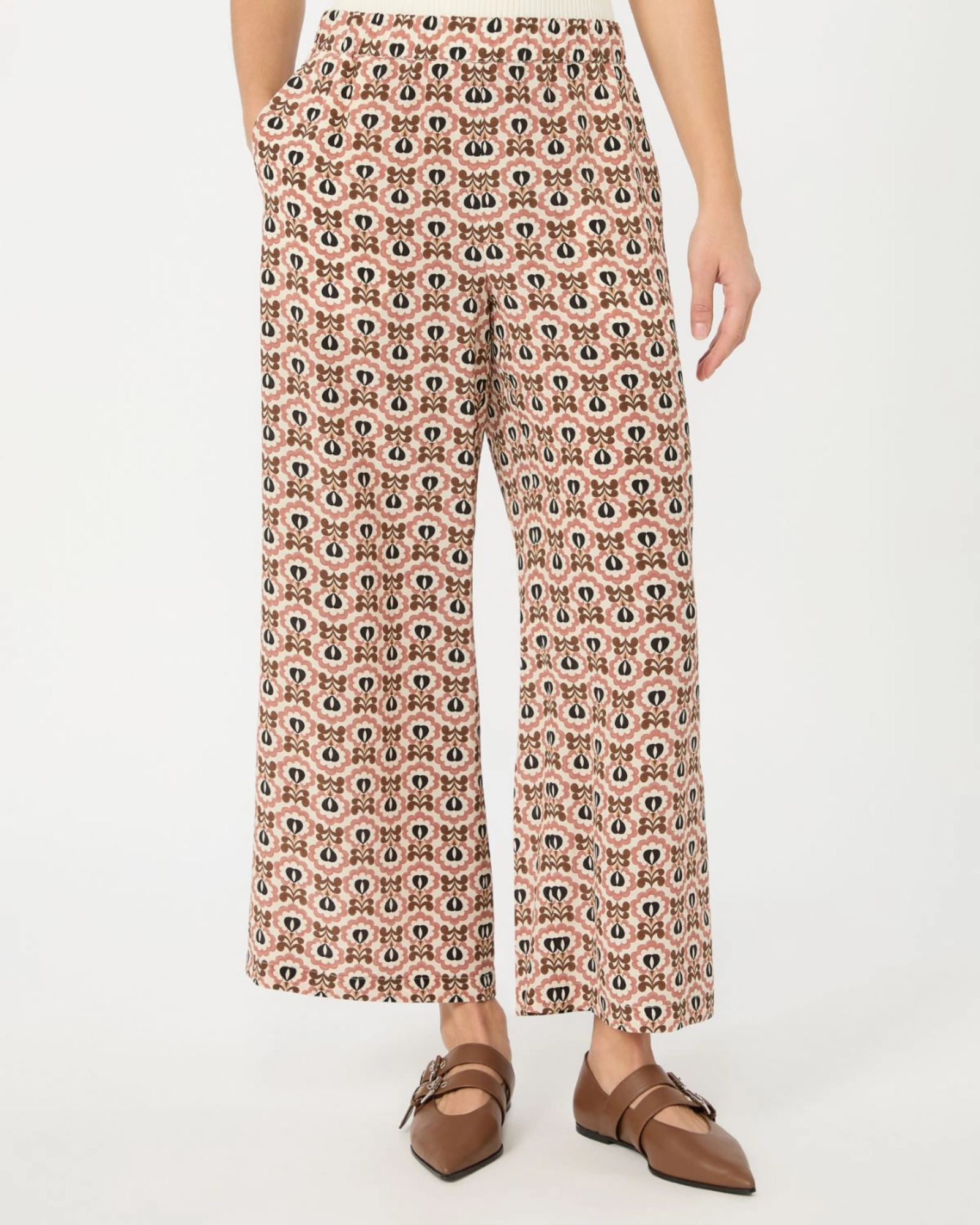 Silk crepe de chine printed trousers Antique Rose