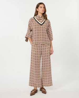 Silk crepe de chine printed trousers Antique Rose
