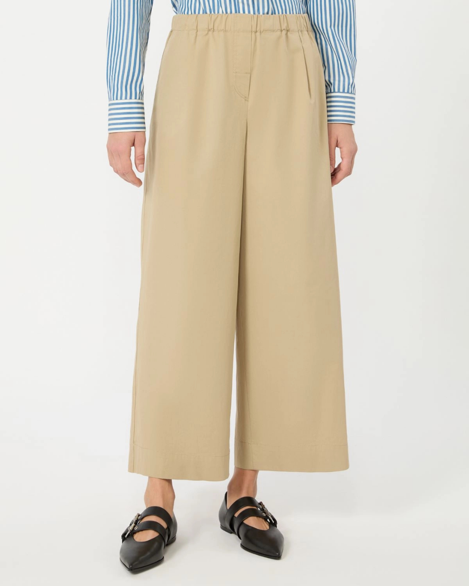 Cotton gabardine wide-leg trousers Beige