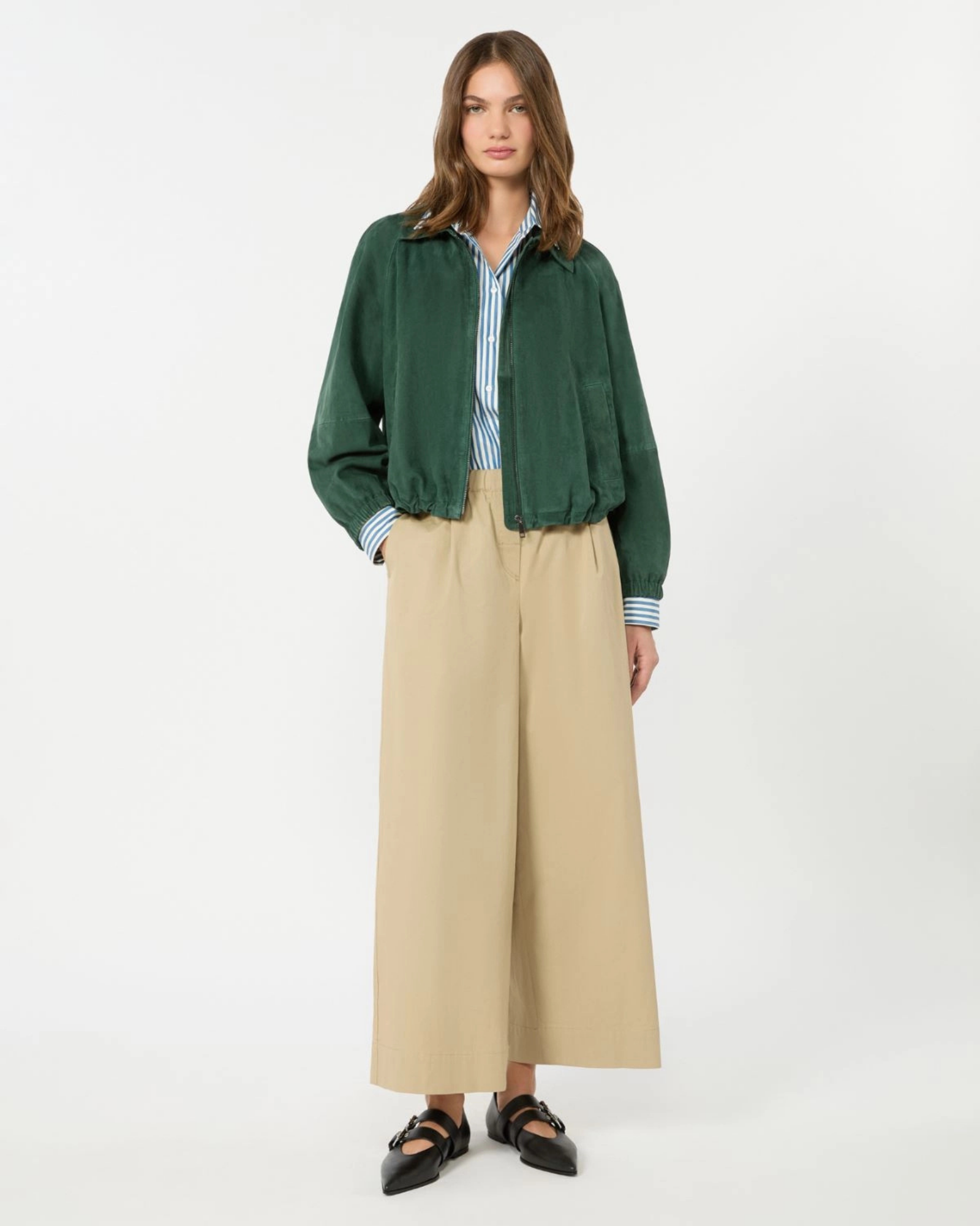 Cotton gabardine wide-leg trousers Beige