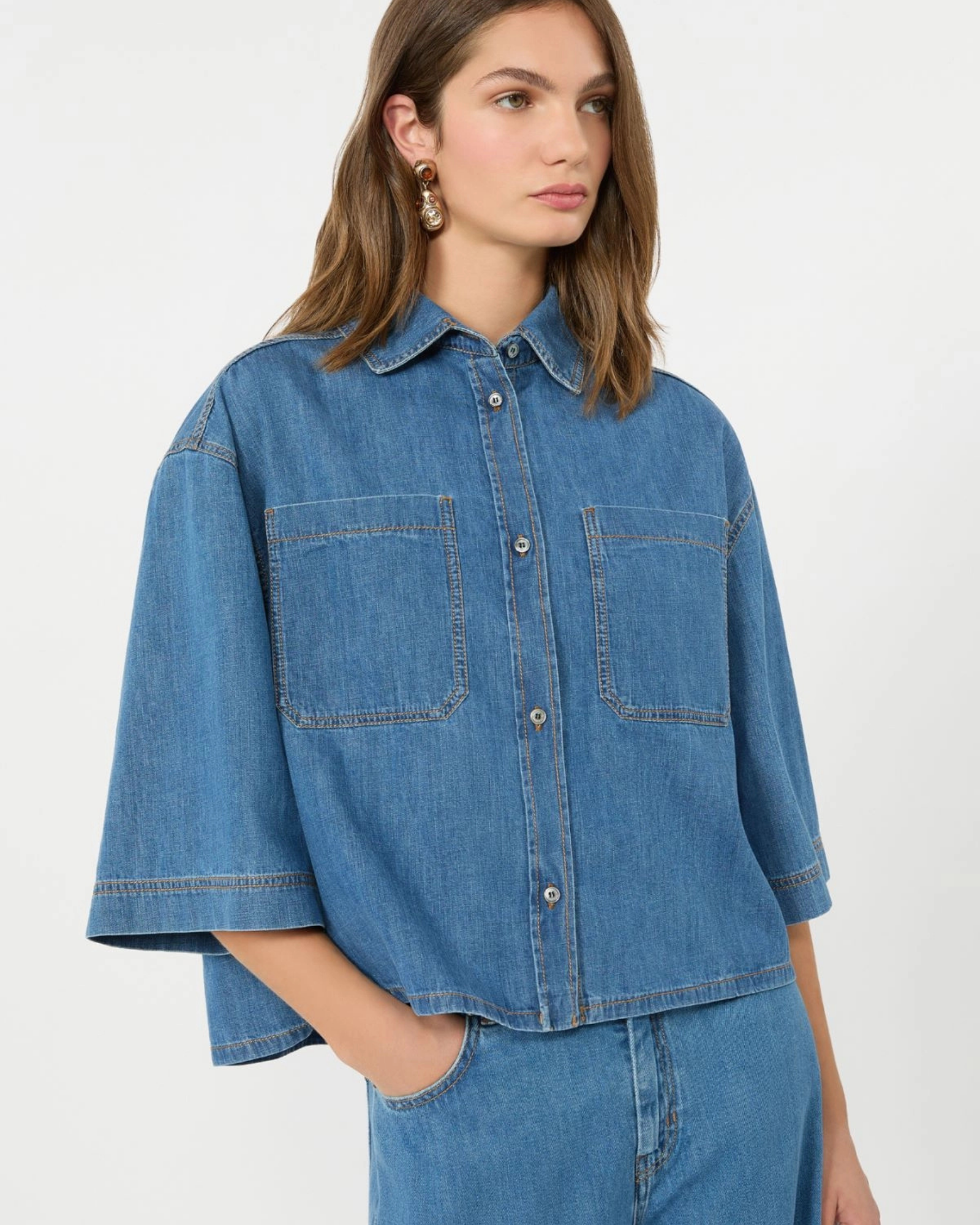 Cotton denim shirt Navy Medium