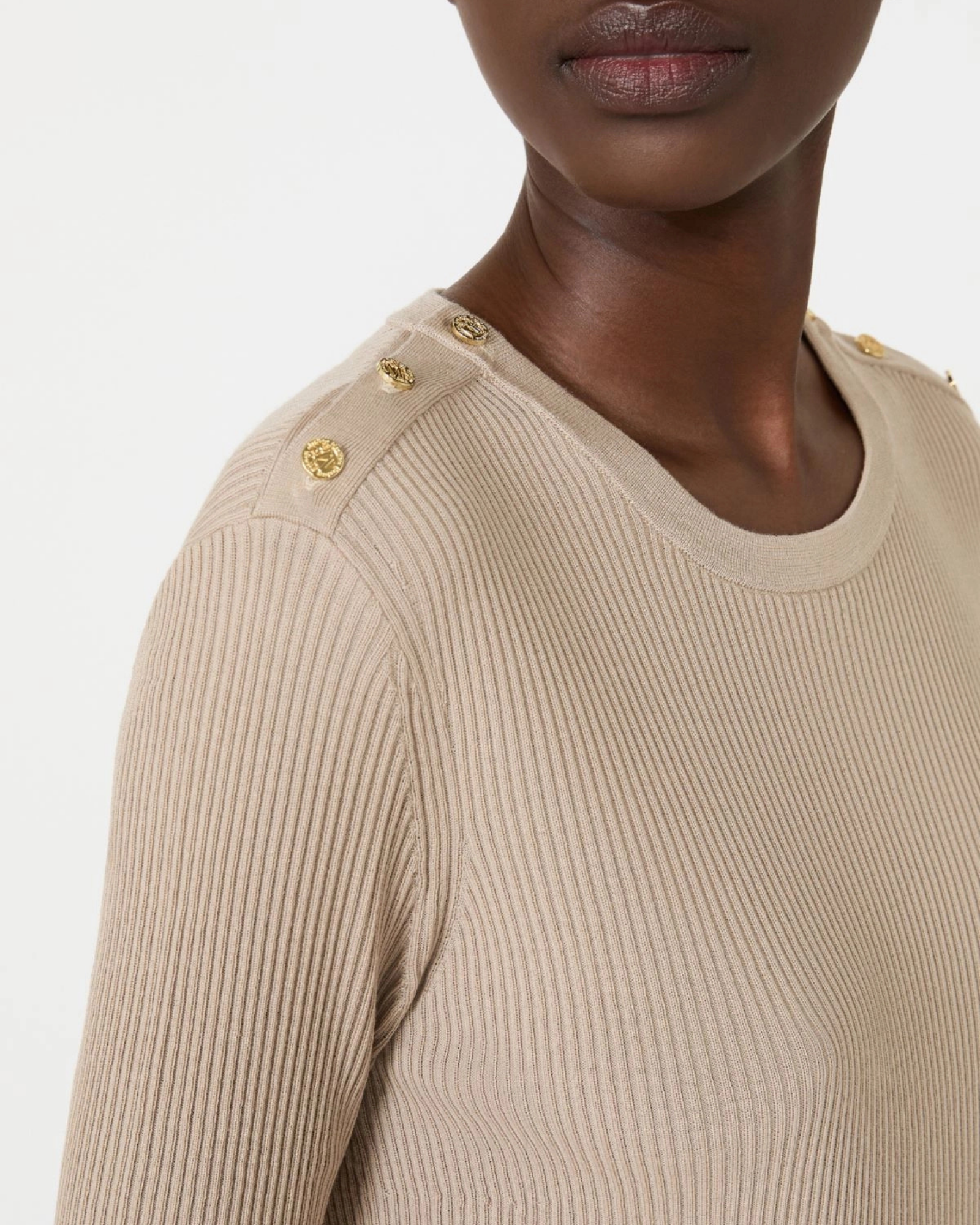 Virgin wool fine knit top Beige