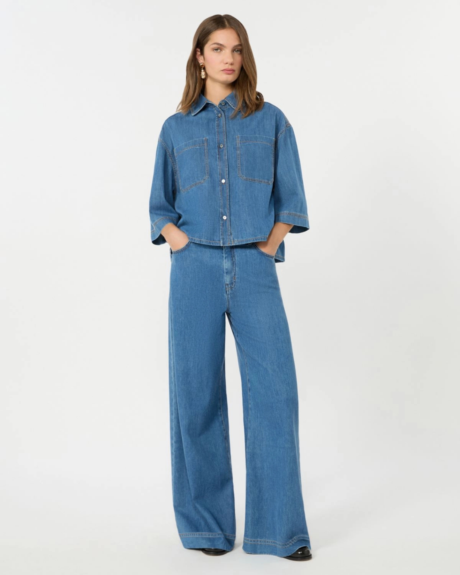 Cotton denim shirt Navy Medium