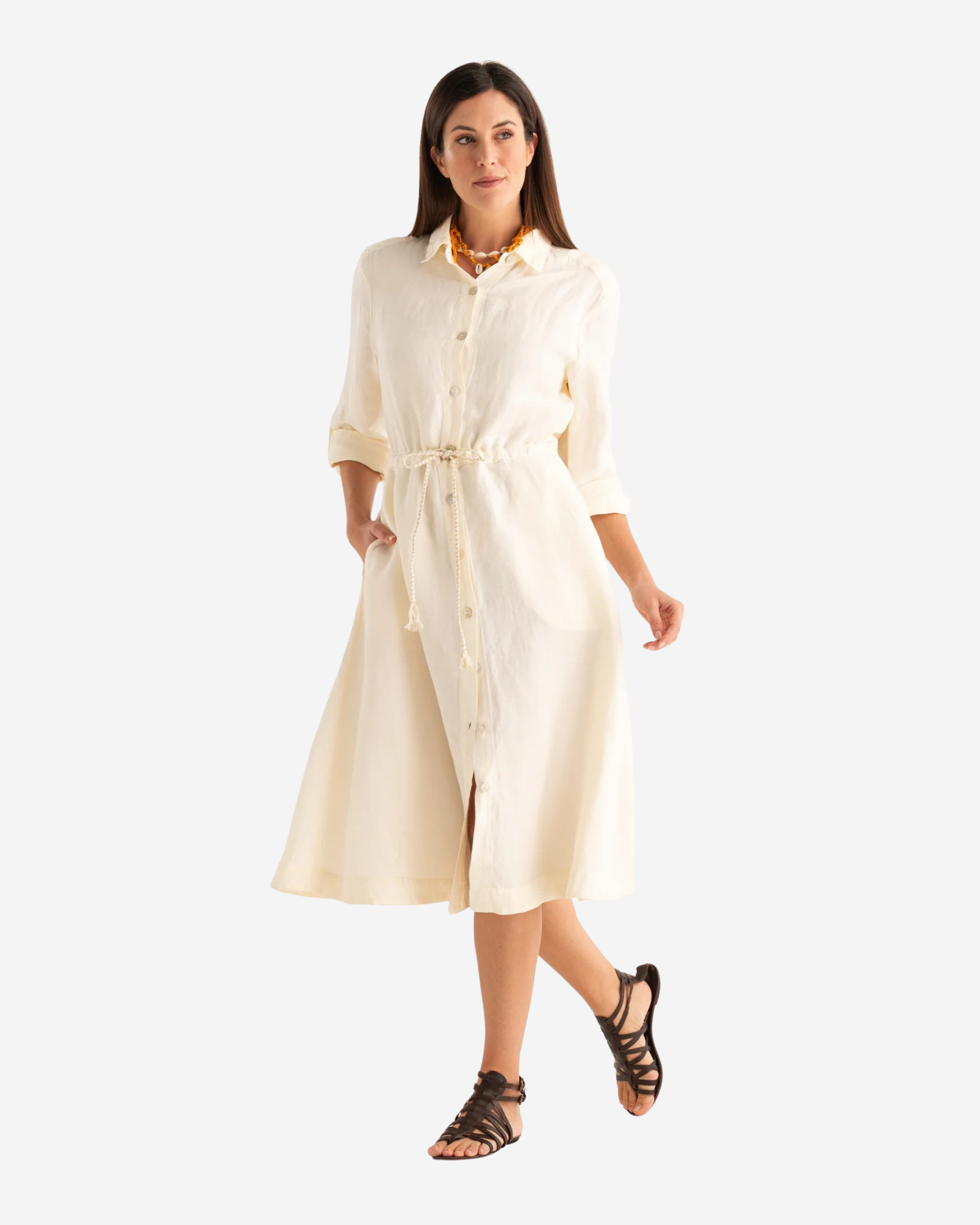 Linen Dress With Belt Butter