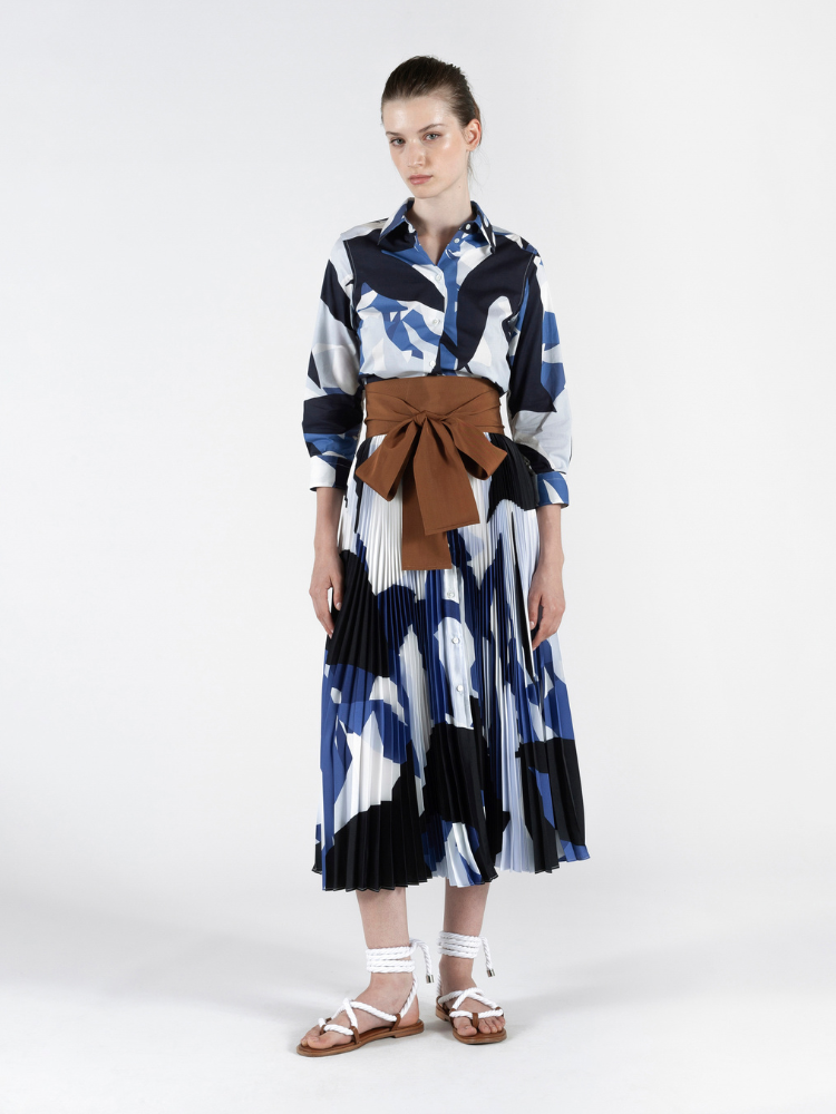Tosca Pleated Dress Blue Floral