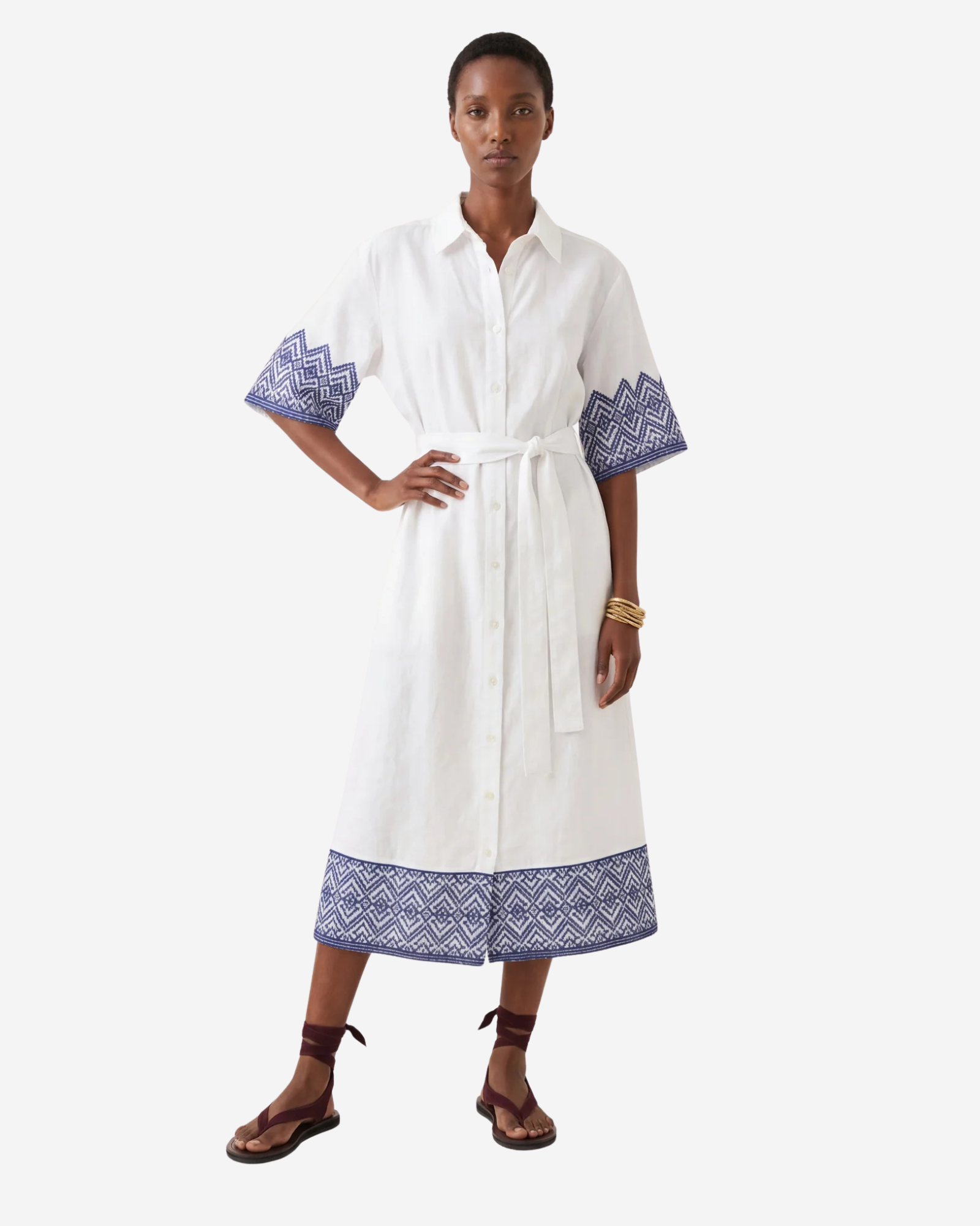 Linen Maxi Dress With Belt White