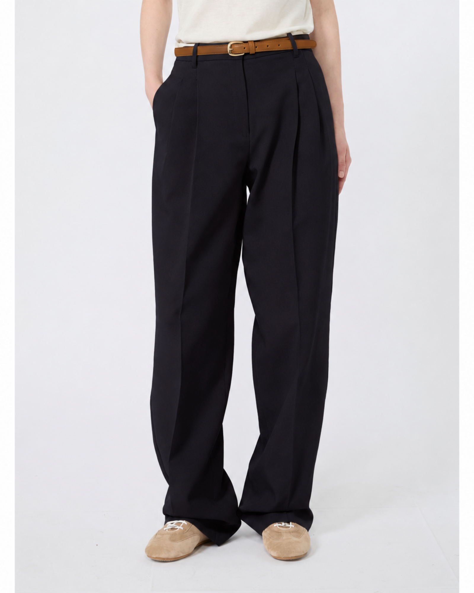Cotton crêpe long trousers navy