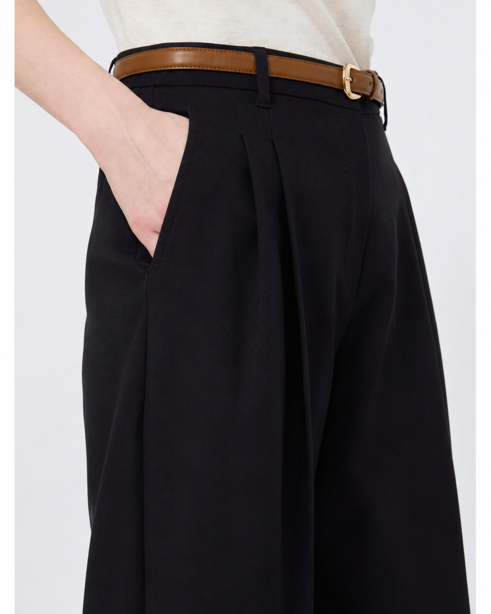 Cotton crêpe long trousers navy