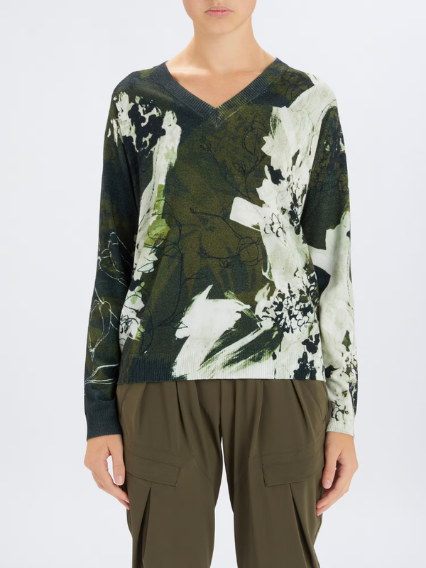 Amuse V-Neck Sweater Khaki Print