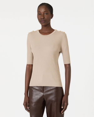 Virgin wool fine knit top Beige