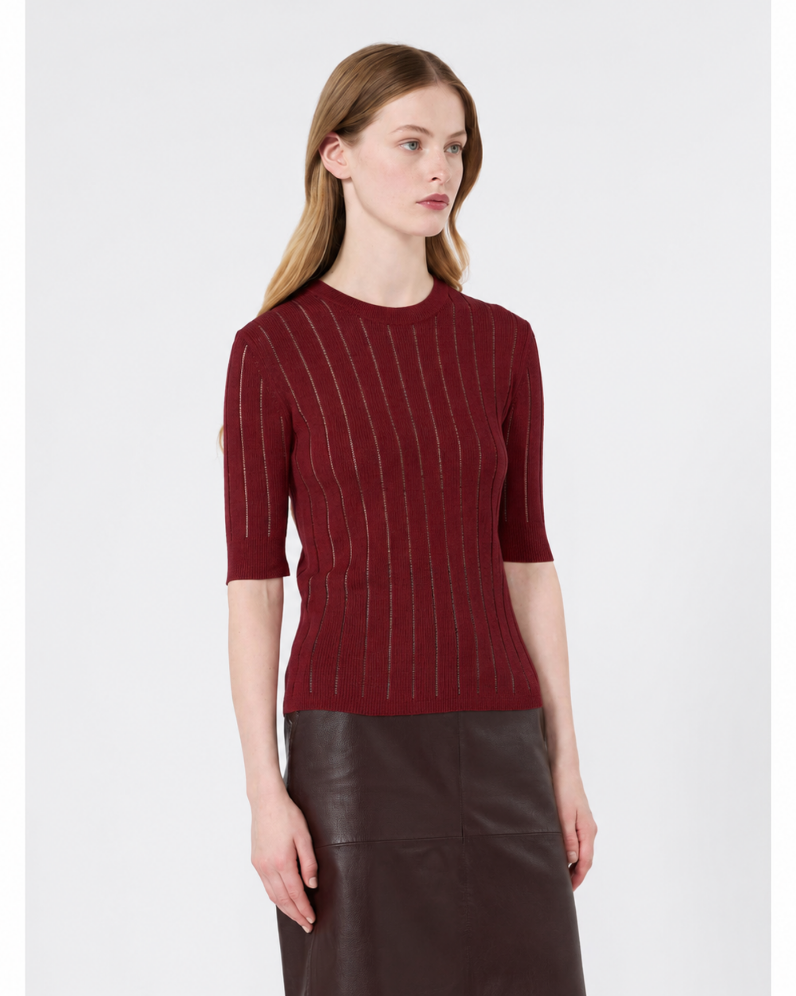 Silk and wool knit sweater ruby