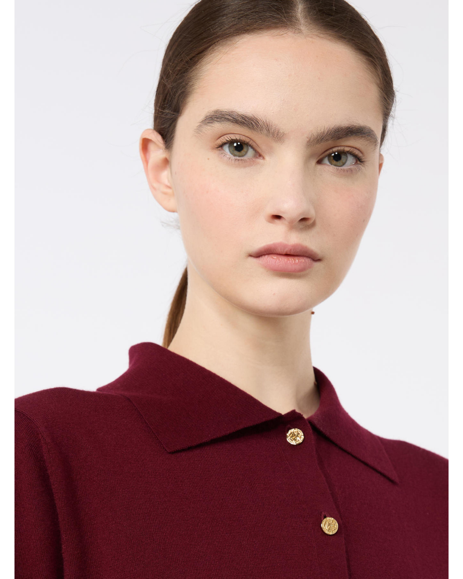 Cotton silk cashmere knit polo Red