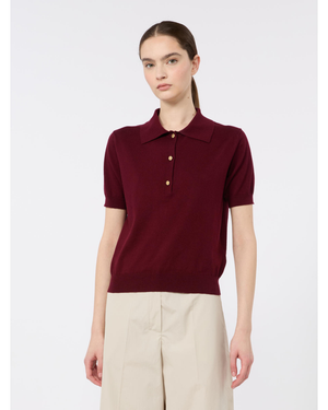 Cotton silk cashmere knit polo Red