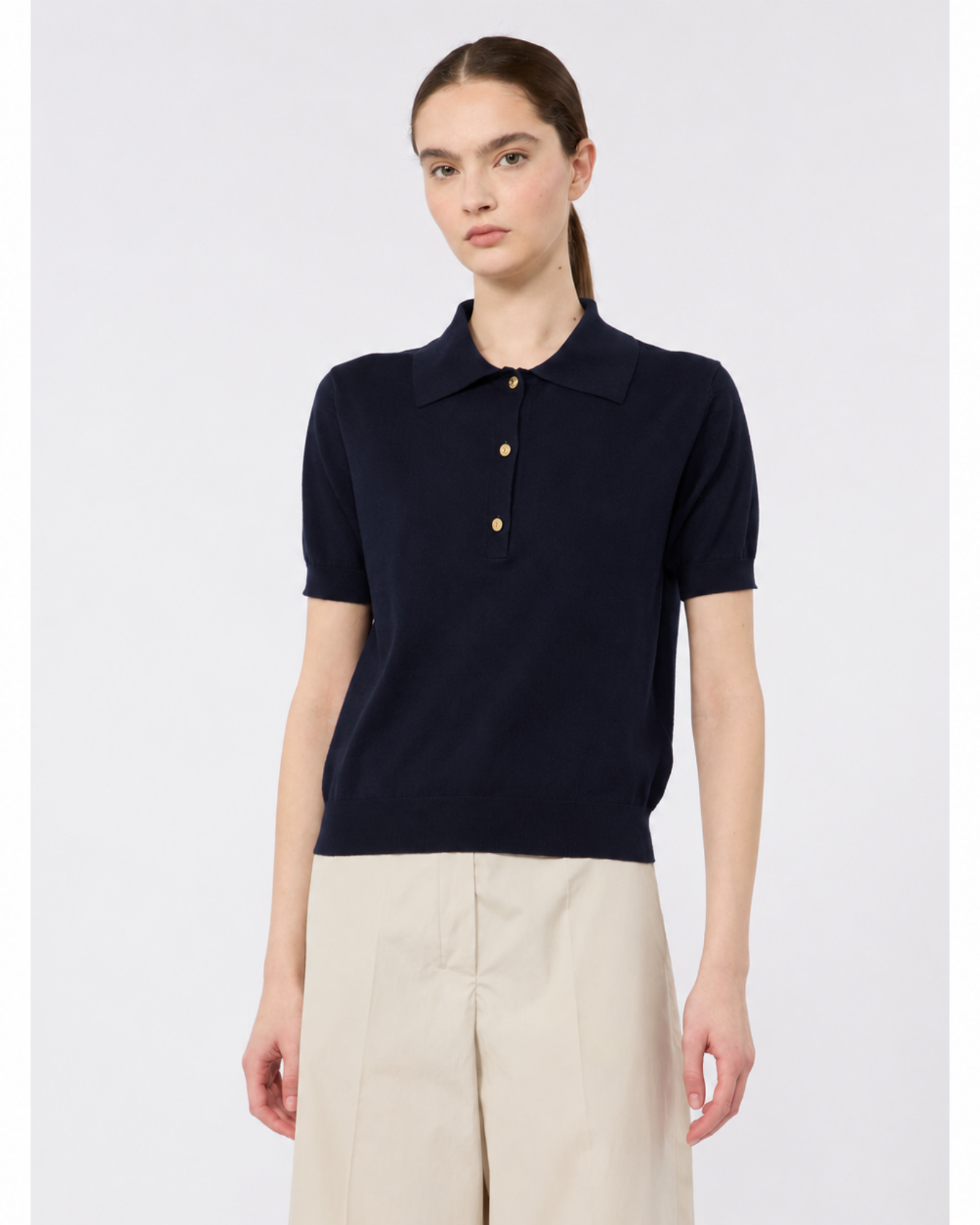 Cotton silk cashmere knit polo Ultramarine