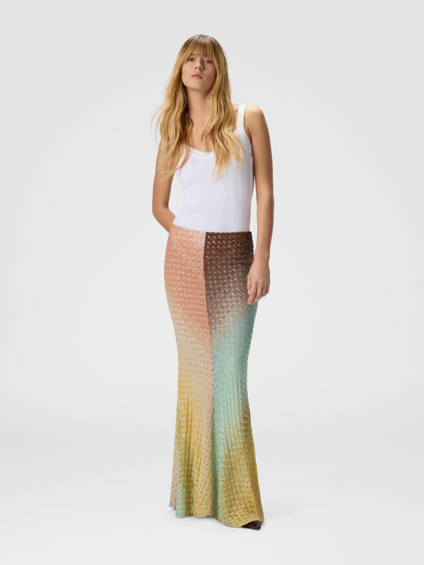 Dégradé flared long skirt in lace