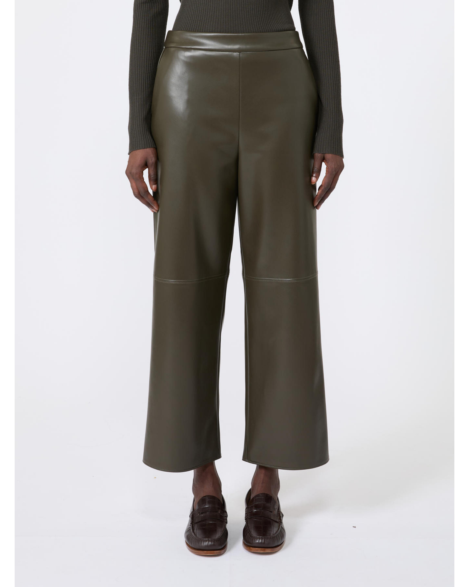 Faux-leather jersey trousers Dark Green
