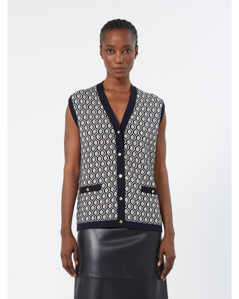 Geometric jacquard knit waistcoat Ultramarine