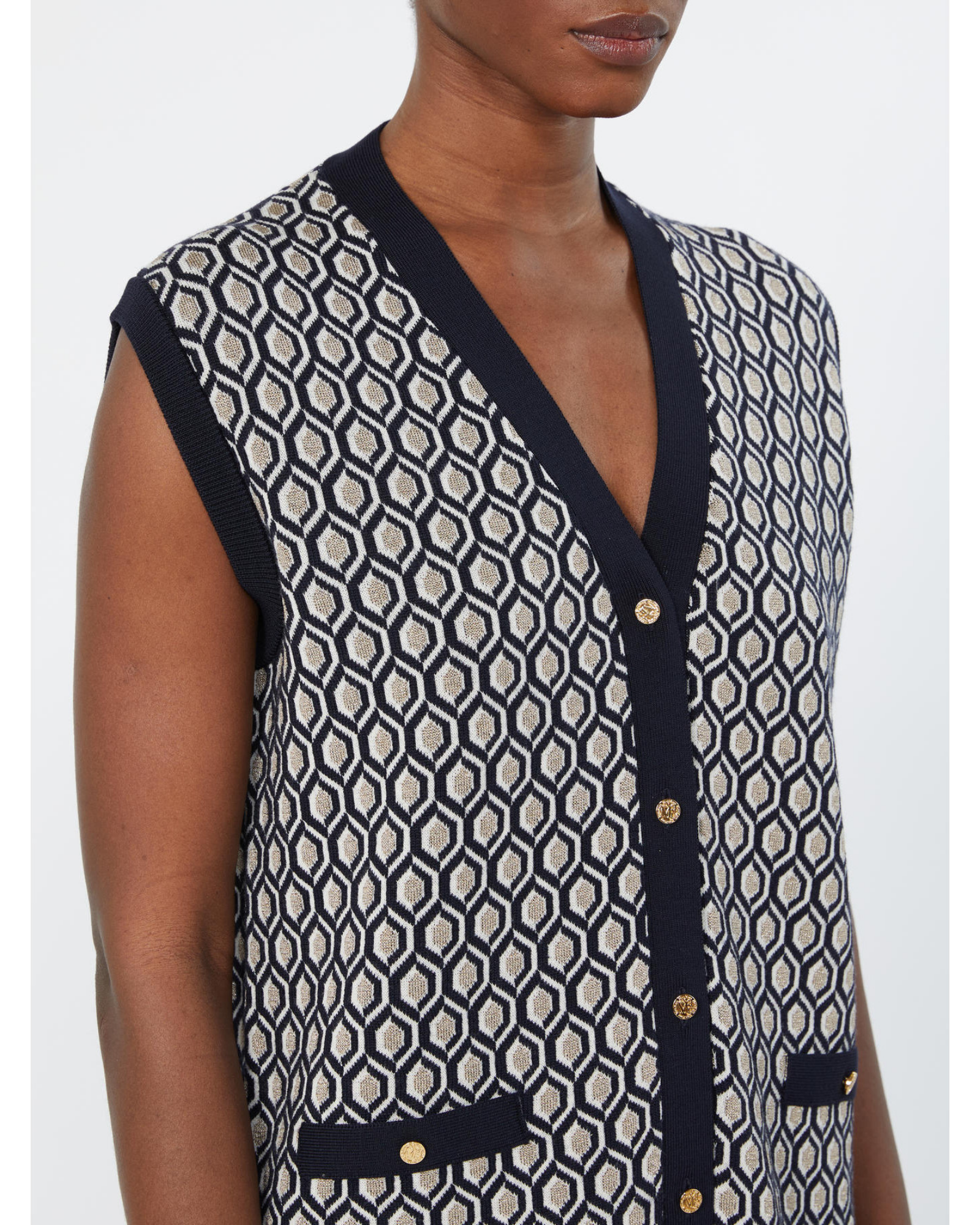 Geometric jacquard knit waistcoat Ultramarine