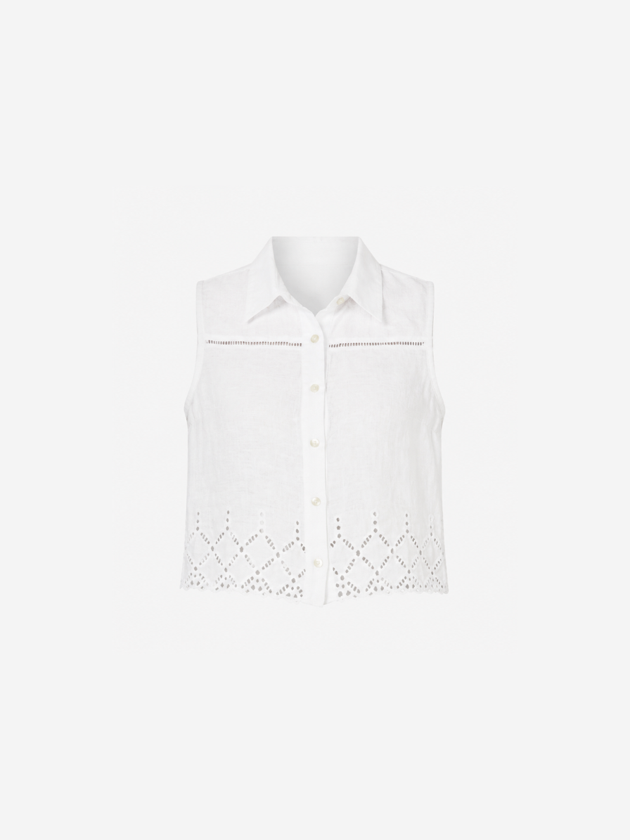 Linen Sleeveless Women Shirt White