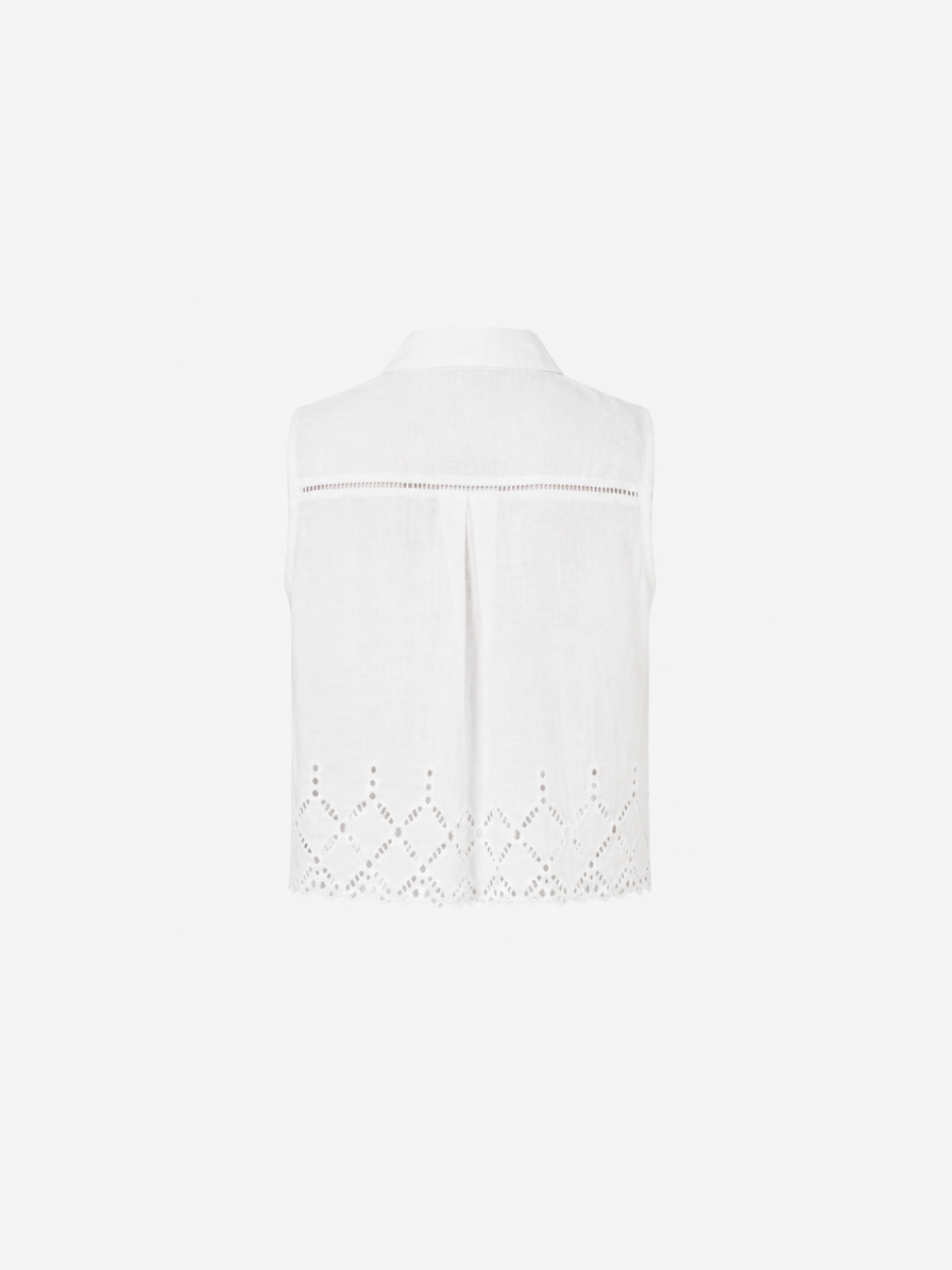 Linen Sleeveless Women Shirt White