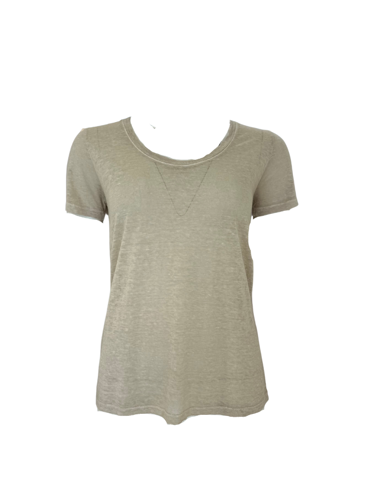 Short Sleeve Round Neck Linen T-shirt  SAFARI