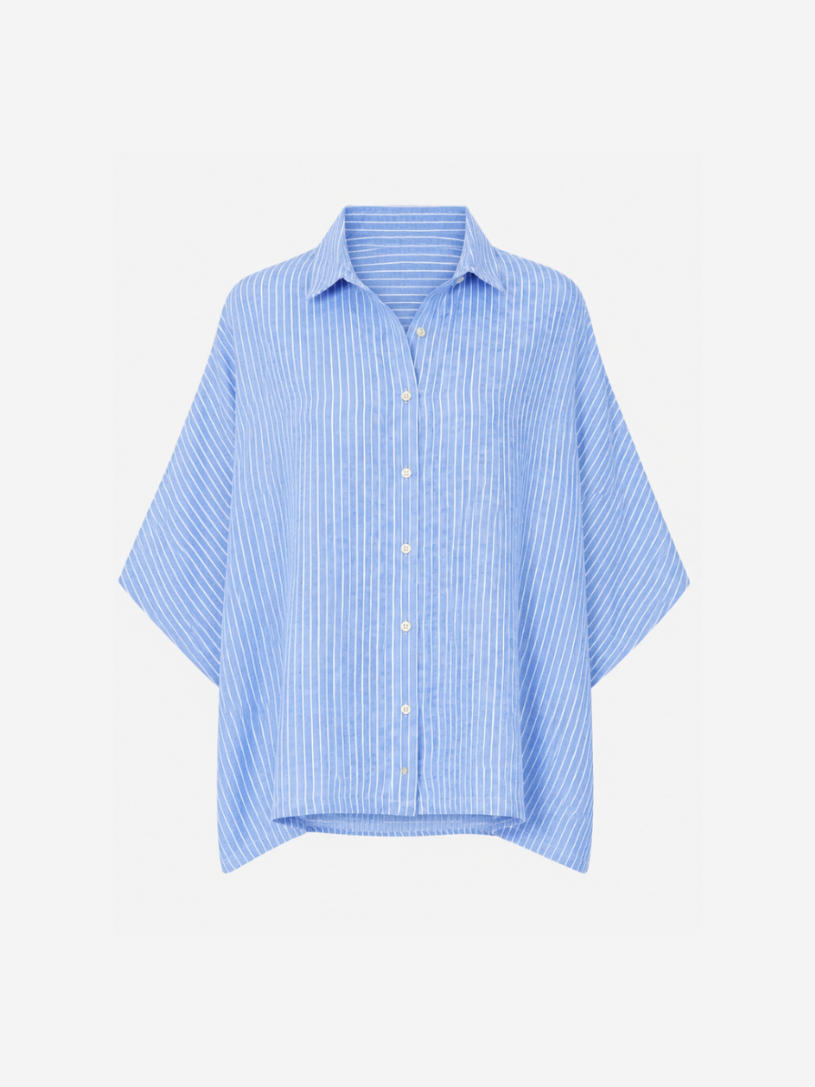 Linen Short Sleeve Women Shirt Denim