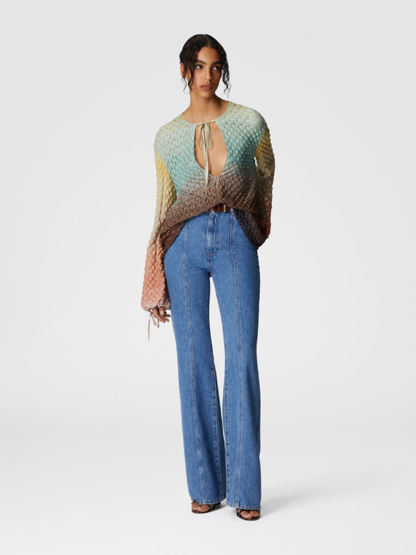 Dégradé lace blouse with V-neck