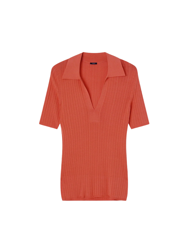 Ribbed Polo Top Burnt Orange