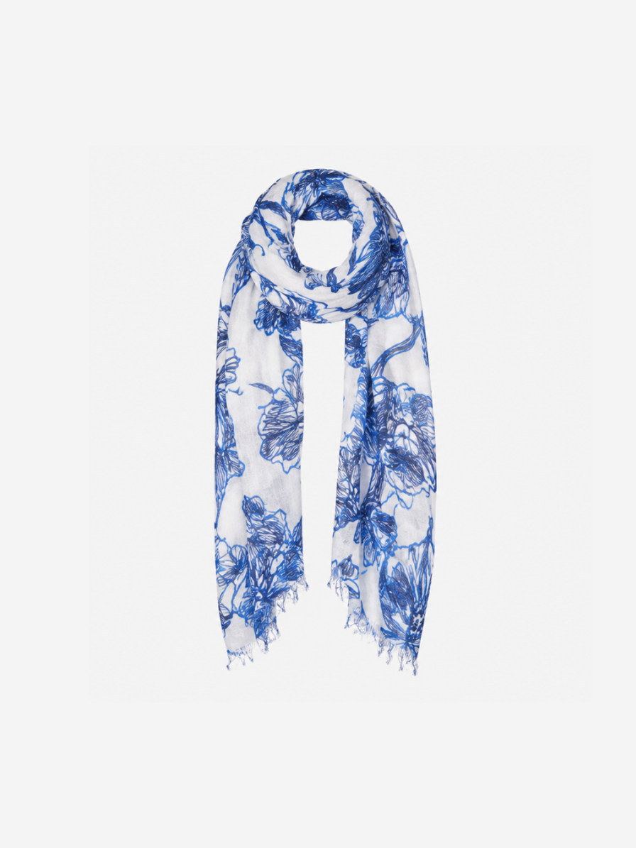 Printed Linen Scarf Blu Flower