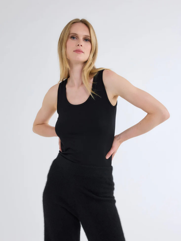 Fitted Long Tank Top  BLACK