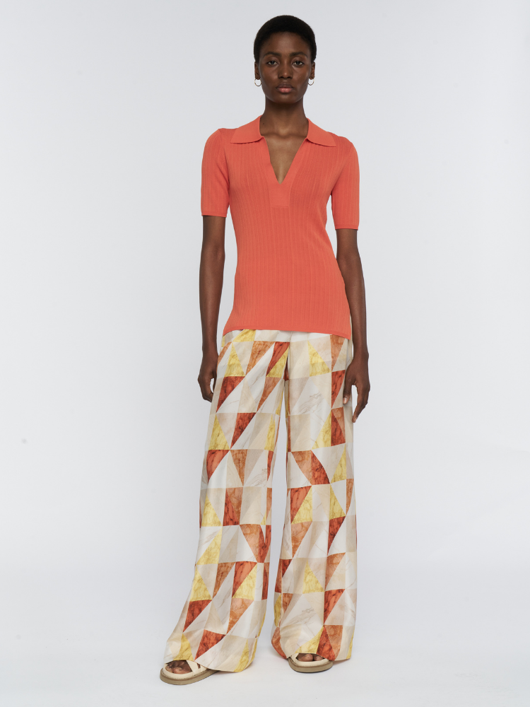 Ribbed Polo Top Burnt Orange