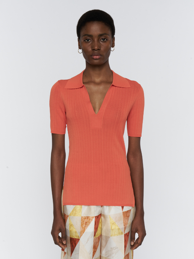 Ribbed Polo Top Burnt Orange